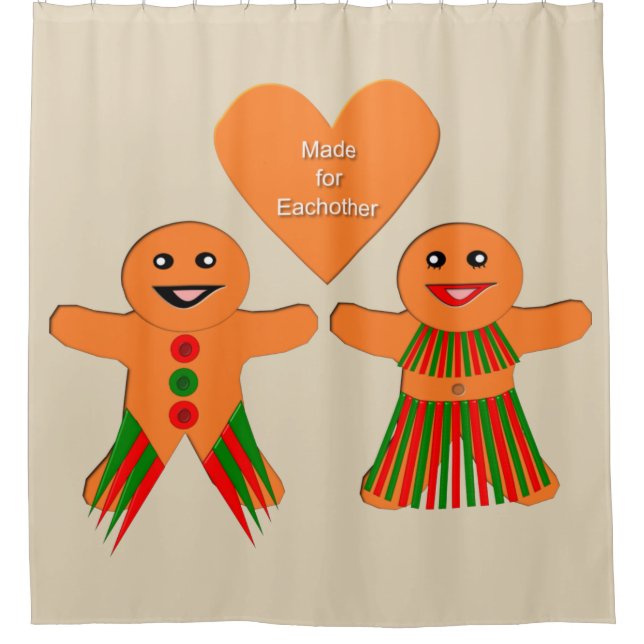 Cute Christmas Gingerbread Couple Shower Curtain (Front)