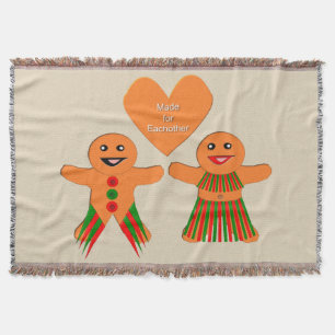 Cute Christmas Gingerbread Couple Throw Blanket