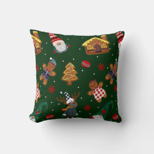 Cute Christmas Gingerbread Gnomes Reindeer Party Cushion