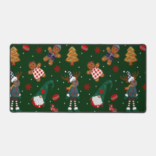 Cute Christmas Gingerbread Gnomes Reindeer Party Desk Mat