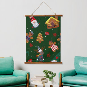 Cute Christmas Gingerbread Gnomes Reindeer Party Hanging Tapestry