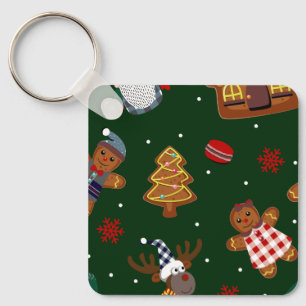 Cute Christmas Gingerbread Gnomes Reindeer Party Key Ring