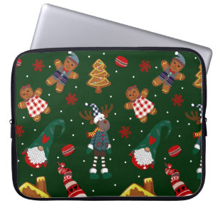 Cute Christmas Gingerbread Gnomes Reindeer Party Laptop Sleeve