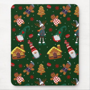 Cute Christmas Gingerbread Gnomes Reindeer Party Mouse Mat