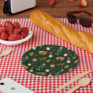 Cute Christmas Gingerbread Gnomes Reindeer Party Paper Plate