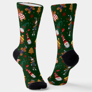 Cute Christmas Gingerbread Gnomes Reindeer Party Socks