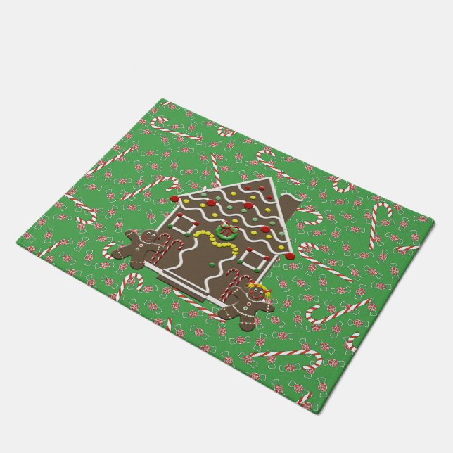 Cute Christmas Gingerbread House Door Mat (Angled)