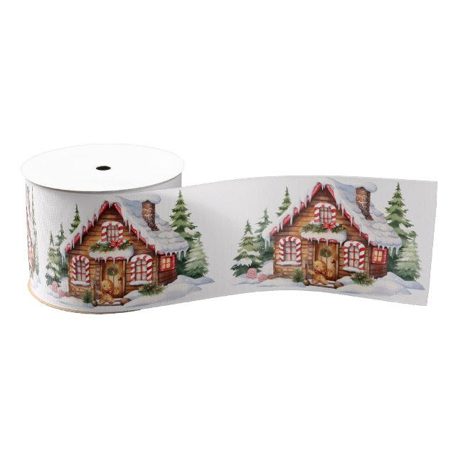 Cute Christmas Gingerbread House Grosgrain Ribbon (Spool)