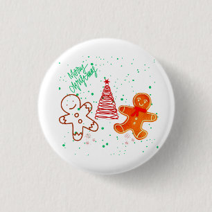 Cute Christmas Gingerbread Man and Tree Pattern. 3 Cm Round Badge