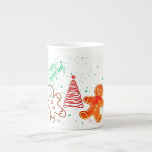 Cute Christmas Gingerbread Man and Tree Pattern. Bone China Mug