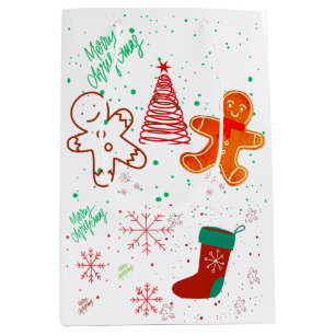 Cute Christmas Gingerbread Man and Tree Pattern. Medium Gift Bag