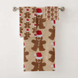 Cute Christmas Gingerbread Man Cookies Kraft Bath Towel Set