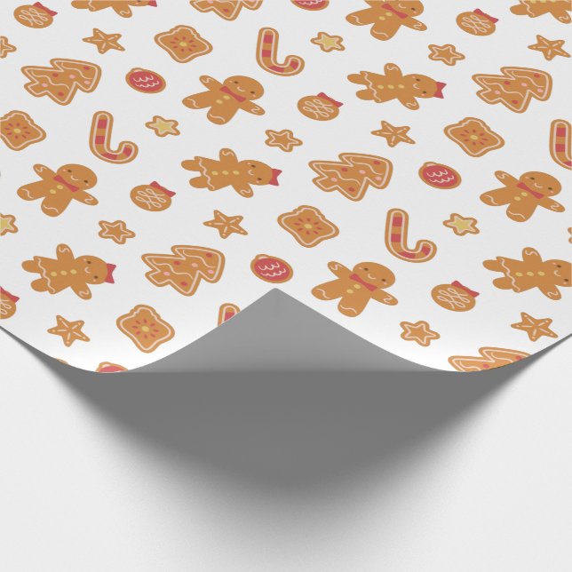 Cute Christmas Gingerbread Man Cookies Pattern Wrapping Paper (Corner)