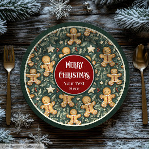 Cute Christmas gingerbread man deep green plates