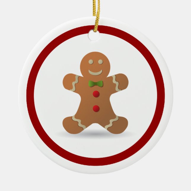Cute Christmas Gingerbread Man Personalised Ceramic Tree Decoration (Front)
