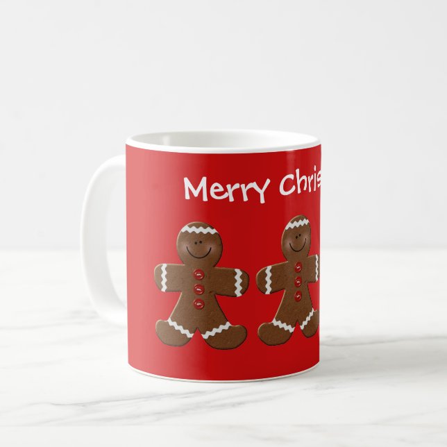 Cute Christmas Gingerbread Man Personalised Coffee Mug (Front Left)