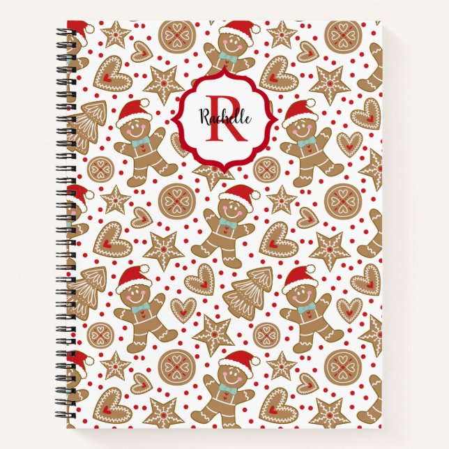 Cute Christmas Gingerbread Man Recipe Cookbook Notebook (Front)