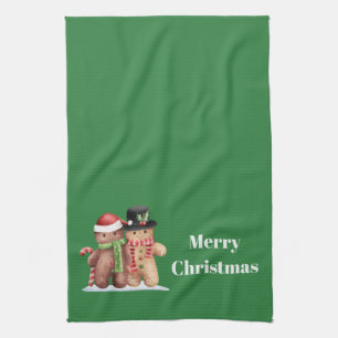 Cute Christmas Gingerbread Man Stylish Green Tea Towel