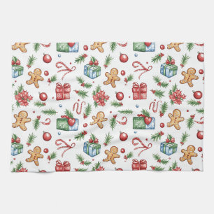 Cute Christmas gingerbread man Tea Towel