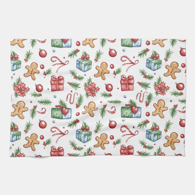Cute Christmas gingerbread man Tea Towel (Horizontal)