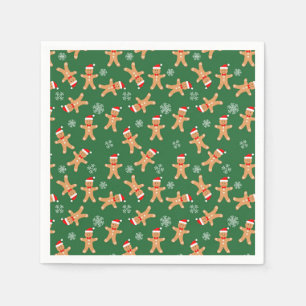 Cute Christmas Gingerbread Men on Green Napkin