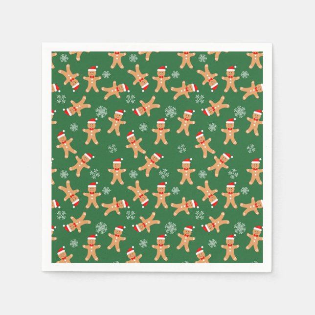 Cute Christmas Gingerbread Men on Green Napkin (Front)