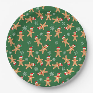 Cute Christmas Gingerbread Men on Green Paper Plate