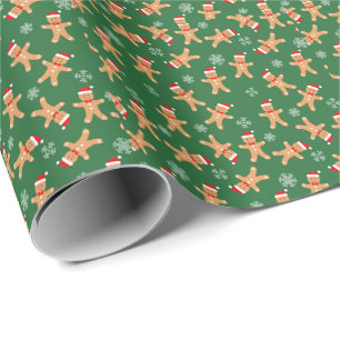 Cute Christmas Gingerbread Men Snowflakes Wrapping Paper