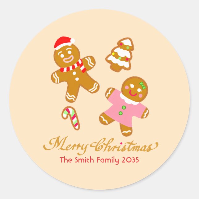 Cute Christmas Gingerbread Personalized Sticker (Front)