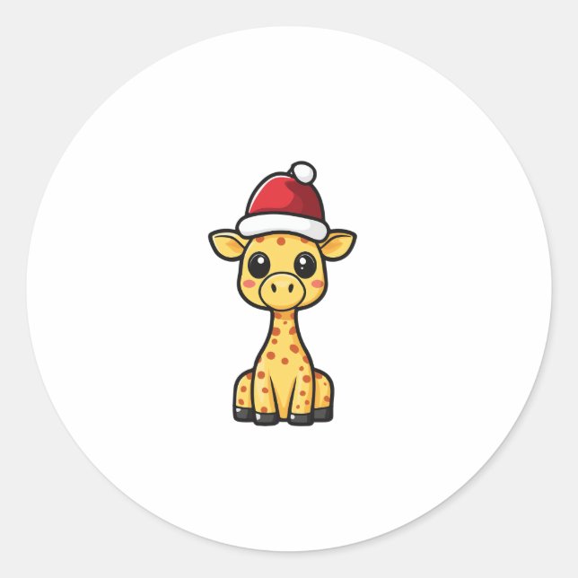 Cute Christmas Giraffe Comic   Classic Round Sticker (Front)