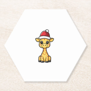 Cute Christmas Giraffe Comic Paper Coaster