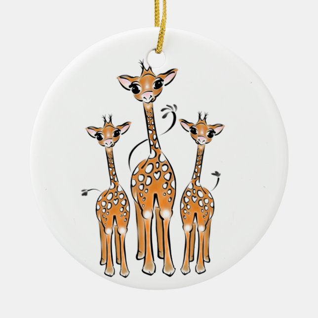 Cute Christmas Giraffe family safari animals Ceramic Tree Decoration (Front)