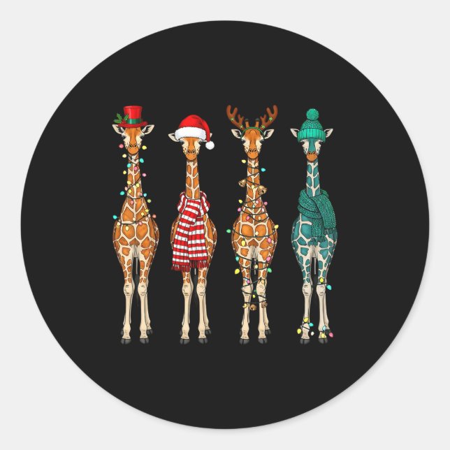 Cute Christmas Giraffe Funny Animal Lover Gift Kid Classic Round Sticker (Front)