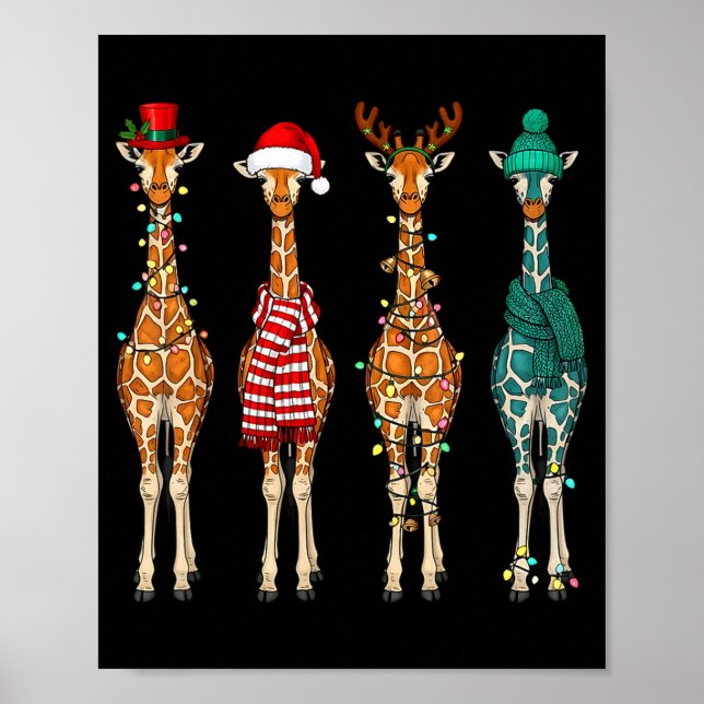 Cute Christmas Giraffe Funny Animal Lover Gift Kid Poster (Front)