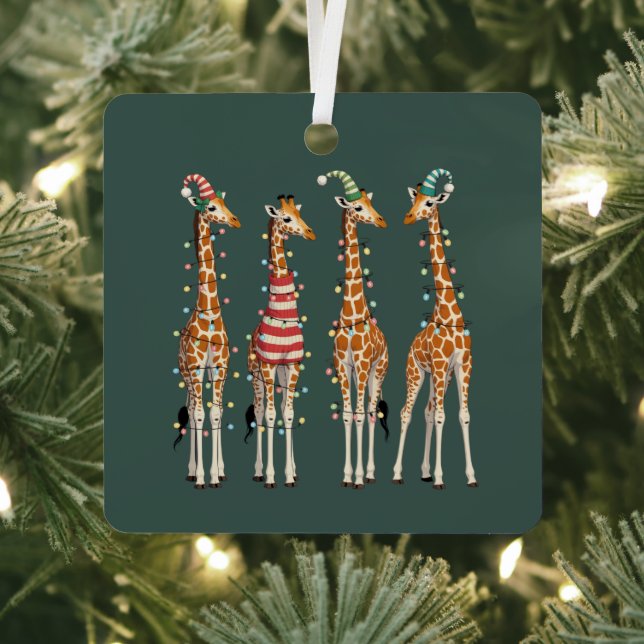 Cute Christmas Giraffe Funny Holiday Animal Lover Metal Tree Decoration (Insitu)