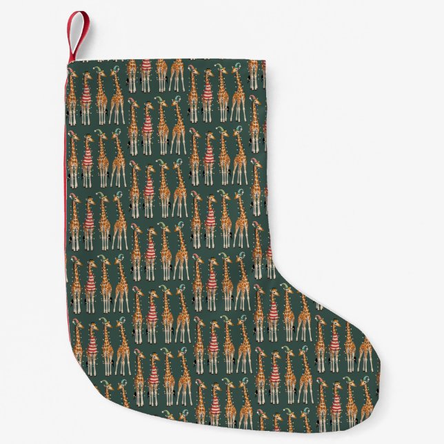 Cute Christmas Giraffe Funny Holiday Animal Lover Small Christmas Stocking (Front)