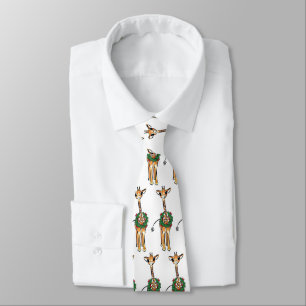 Cute Christmas Giraffe holly red green wreath Tie