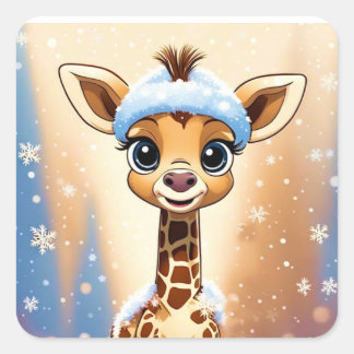Cute Christmas Giraffe in Beanie Hat MY OWN ART  Square Sticker