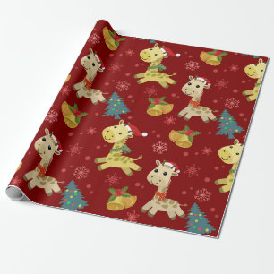 Cute Christmas Giraffe Pattern Wrapping Paper