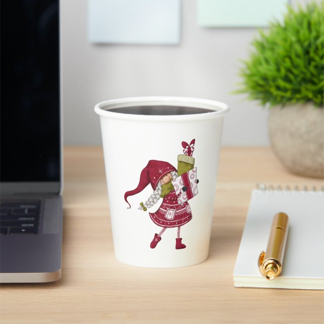 Cute Christmas girl gnome illustration Paper Cups (Insitu)