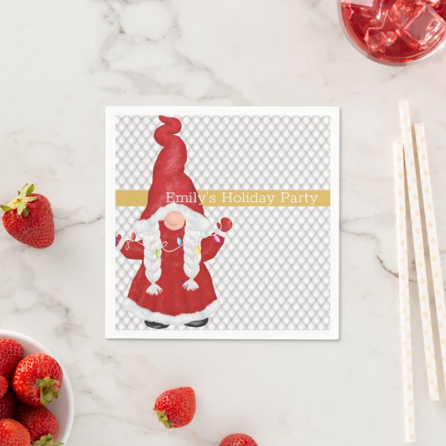 Cute Christmas Girl Gnome Personalised  Napkin (Insitu)