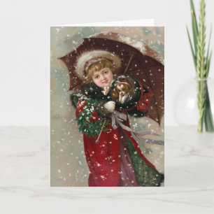 Cute Christmas Girl in snow Holiday Card