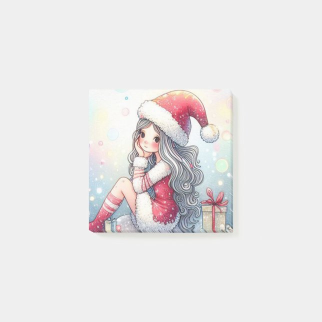 Cute Christmas Girl post-it note (Front)