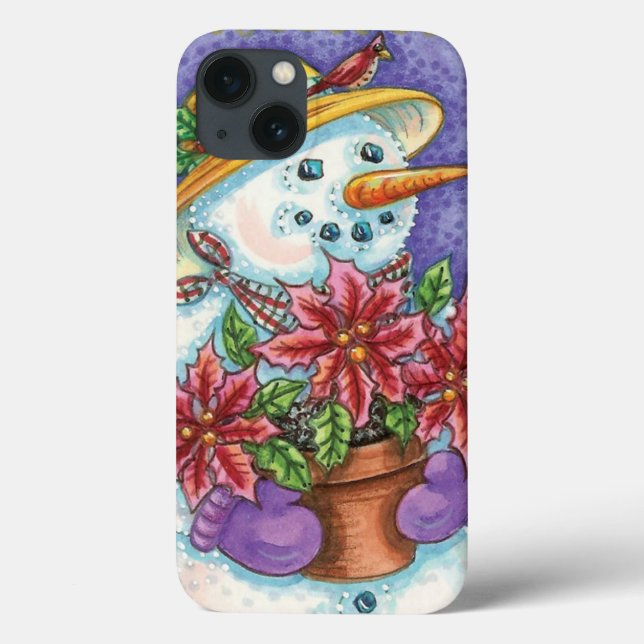 Cute Christmas Girl Snowman with Poinsettia Case-Mate iPhone Case (Back)