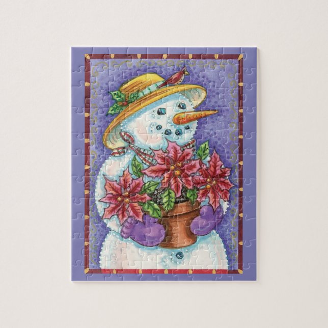 Cute Christmas Girl Snowman with Poinsettia Jigsaw Puzzle (Vertical)