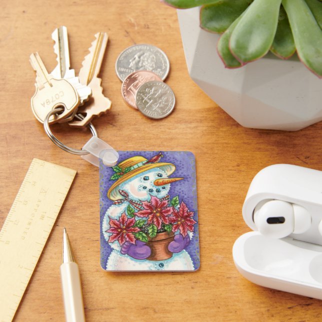 Cute Christmas Girl Snowman with Poinsettia Key Ring (Desk)