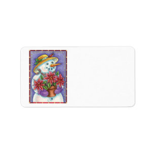 Cute Christmas Girl Snowman with Poinsettia Label