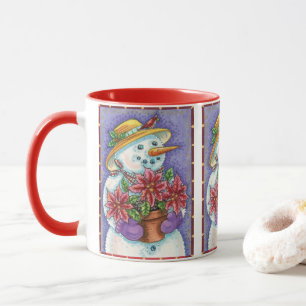Cute Christmas Girl Snowman with Poinsettia Mug