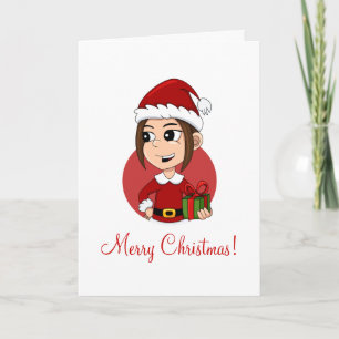 Cute Christmas girl with brown hair Holiday Card
