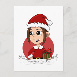Cute Christmas girl with brown hair Holiday Postcard